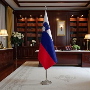 base drapeau Slovenie avec socle en acier brossé antidérapant