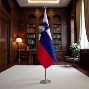 base drapeau Slovenie avec socle en acier brossé lourd