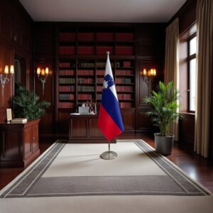 base drapeau Slovenie avec socle en inox brossé design