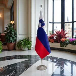 base drapeau Slovenie avec socle en inox brossé robuste