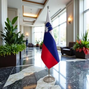 base drapeau Slovenie avec socle en inox brossé de qualité