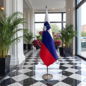 base drapeau Slovenie avec socle en inox brossé lourd