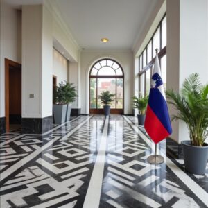 base drapeau Slovenie avec socle en inox brossé de bureau