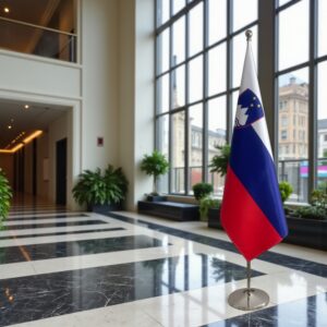 base drapeau Slovenie avec socle en inox brossé élégant