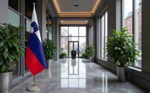 base drapeau Slovenie avec socle en inox brossé représentatif