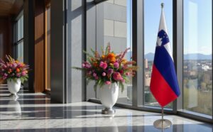 base drapeau Slovenie avec socle en inox brossé officiel