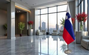 base drapeau Slovenie avec socle en inox brossé diplomatique