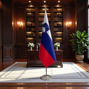 base drapeau Slovenie avec socle en inox brossé raffiné