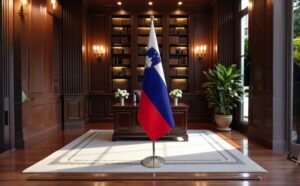 base drapeau Slovenie avec socle en inox brossé moderne