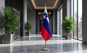 base drapeau Slovenie avec socle en inox noire moderne