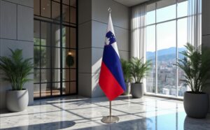 base drapeau Slovenie avec socle en inox noire de qualité