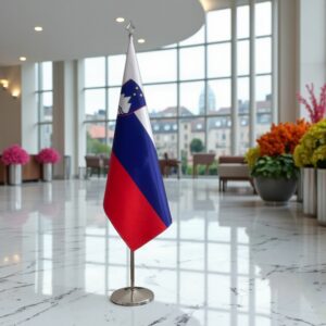 base drapeau Slovenie avec socle en inox noire robuste