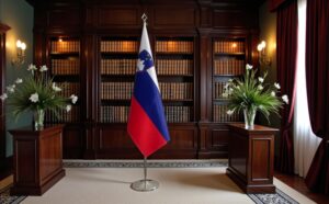 base drapeau Slovenie avec socle en inox brossé de prestige