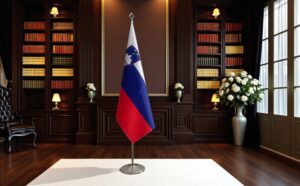 base drapeau Slovenie avec socle en inox brossé professionnel