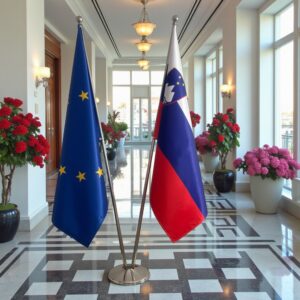 Bannière Slovenie et socle en bois stable