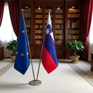 Pavillon Slovenie et socle en bois de cérémonie