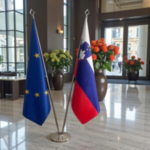 Bannière Slovenie et socle en marbre de qualité