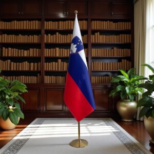 Bannière Slovenie et socle en marbre de cérémonie