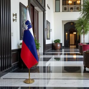 Drapeau Slovenie avec socle en granit raffiné