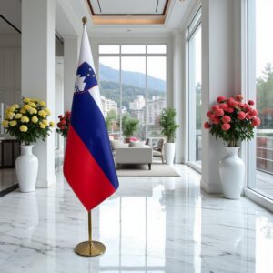 Drapeau Slovenie et socle en marbre stable