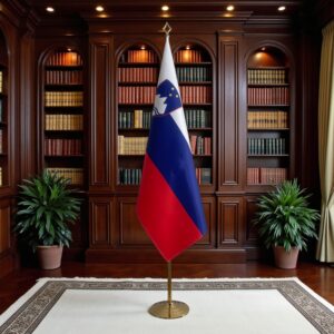 Bannière Slovenie avec socle en granit moderne