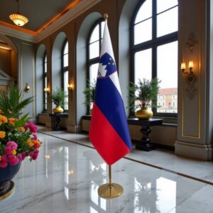 Drapeau Slovenie avec socle en inox robuste