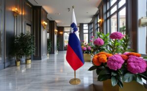 Bannière Slovenie avec socle en inox antidérapant