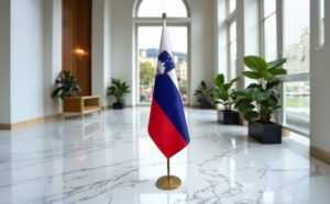 Bannière Slovenie avec socle en inox diplomatique