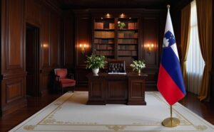 Drapeau Slovenie avec socle en inox moderne