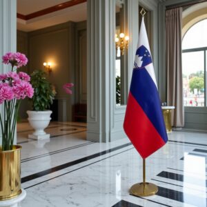 Pavillon Slovenie avec socle en inox lourd