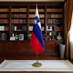 Pavillon Slovenie avec socle en inox moderne