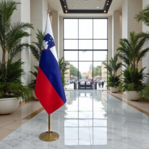 Bannière Slovenie avec socle en inox haut de gamme