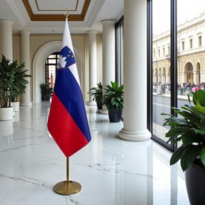 Pavillon Slovenie avec socle en inox de protocole