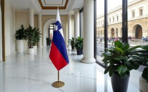 Drapeau Slovenie avec socle en inox de cérémonie