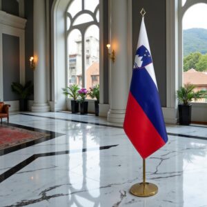 Drapeau Slovenie avec socle en inox stable