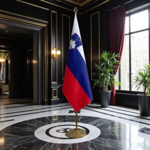 Bannière Slovenie avec socle en inox raffiné