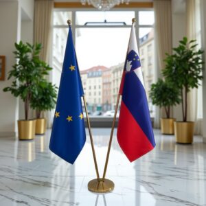 Pavillon Slovenie avec socle en bois antidérapant