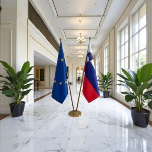 Bannière Slovenie avec socle en inox de prestige