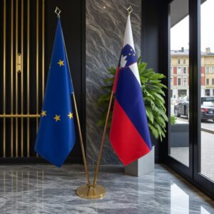 Drapeau Slovenie avec socle en marbre de protocole