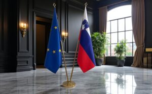 Bannière Slovenie avec socle en marbre de cérémonie