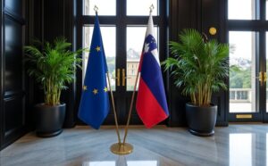 Pavillon Slovenie avec socle en marbre de bureau