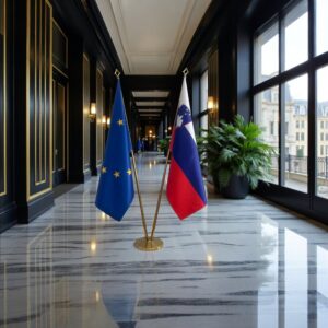 Bannière Slovenie avec socle en marbre antidérapant