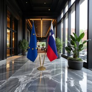 Drapeau Slovenie avec socle en marbre stable