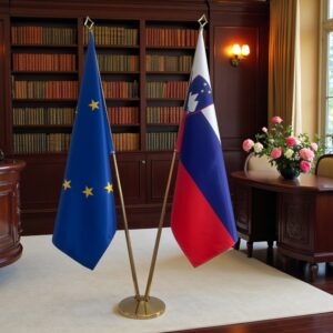 Drapeau Slovenie avec socle en marbre professionnel