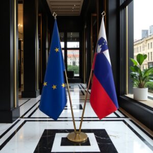 Drapeau Slovenie avec socle en bois de prestige