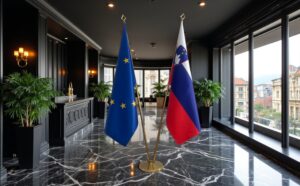 Drapeau Slovenie avec socle en marbre officiel