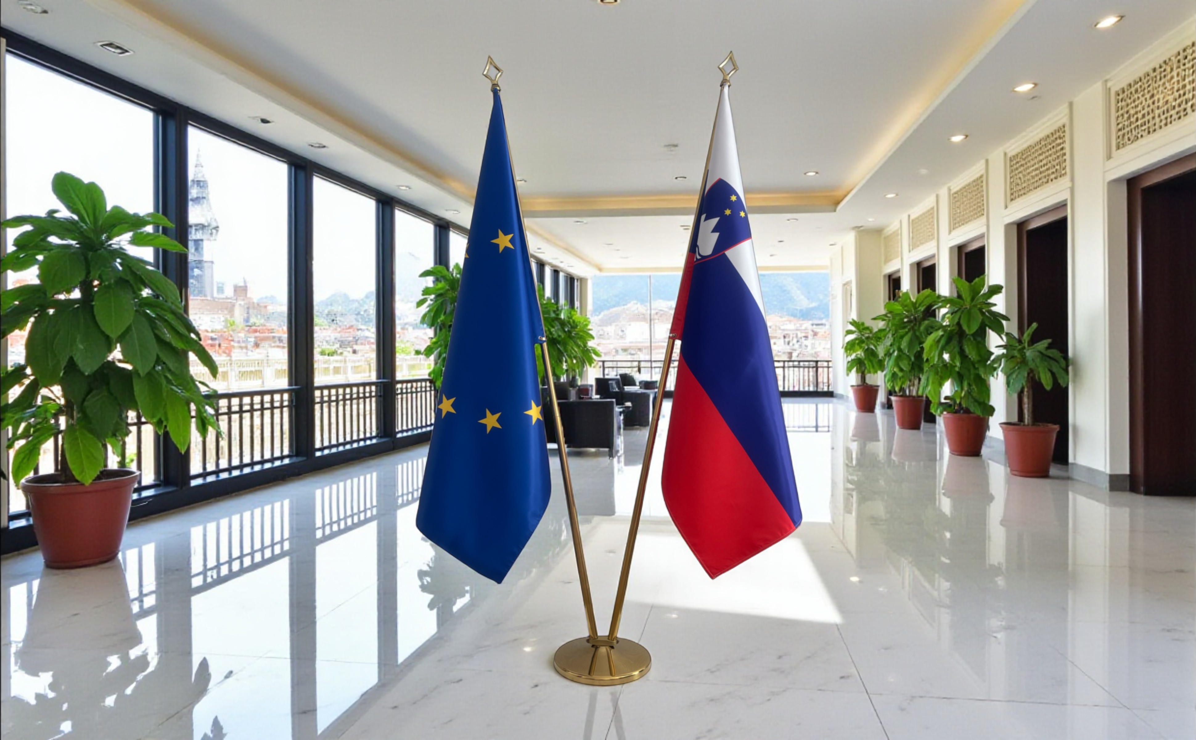 Bannière Slovenie avec socle en marbre diplomatique