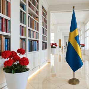 Pavillon Suède sur socle en marbre représentatif