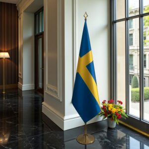 Drapeau Suède sur socle en marbre de protocole