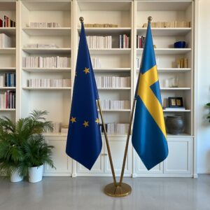 Drapeau Suède sur socle en marbre élégant